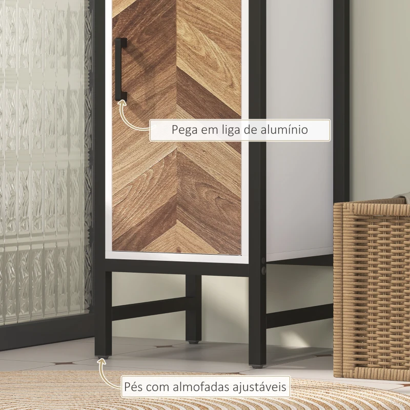 HOMCOM Coluna Casa de Banho Armário Alto Casa de Banho com 3 Prateleiras Abertas e Prateleira Ajustável 30x30x170 cm Branco e Madeira