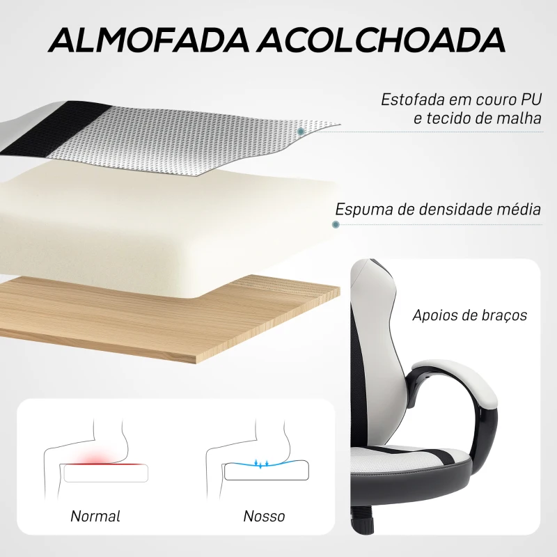 HOMCOM Cadeira Gaming com Altura Ajustável e Suporte Lombar para Casa Escritório 61x63x111-120,5 cm Cinzento