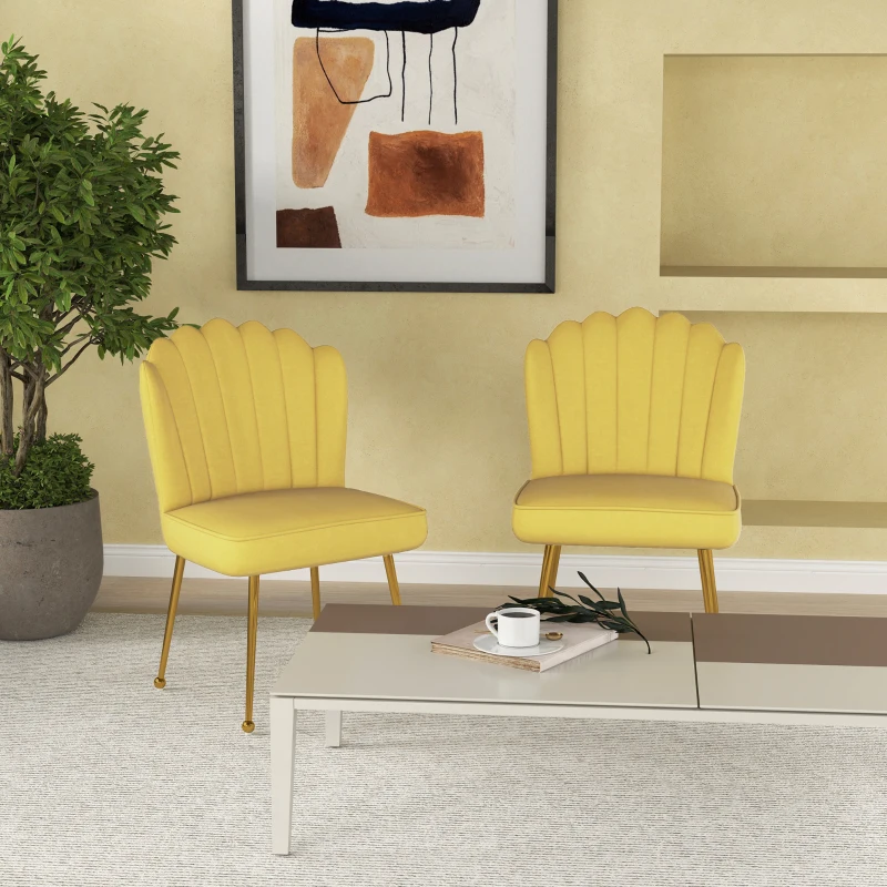 Set of 2 Velvet-Feel Shell Accent Chair - Yellow