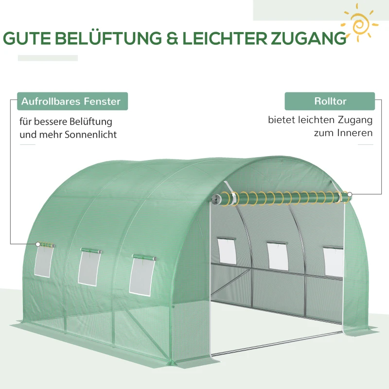 Outsunny Ersatzfolie für 3x3x2 m Gewächshaus, robust, reißfest, 6 Fenster, Tür, Grün(m-4)