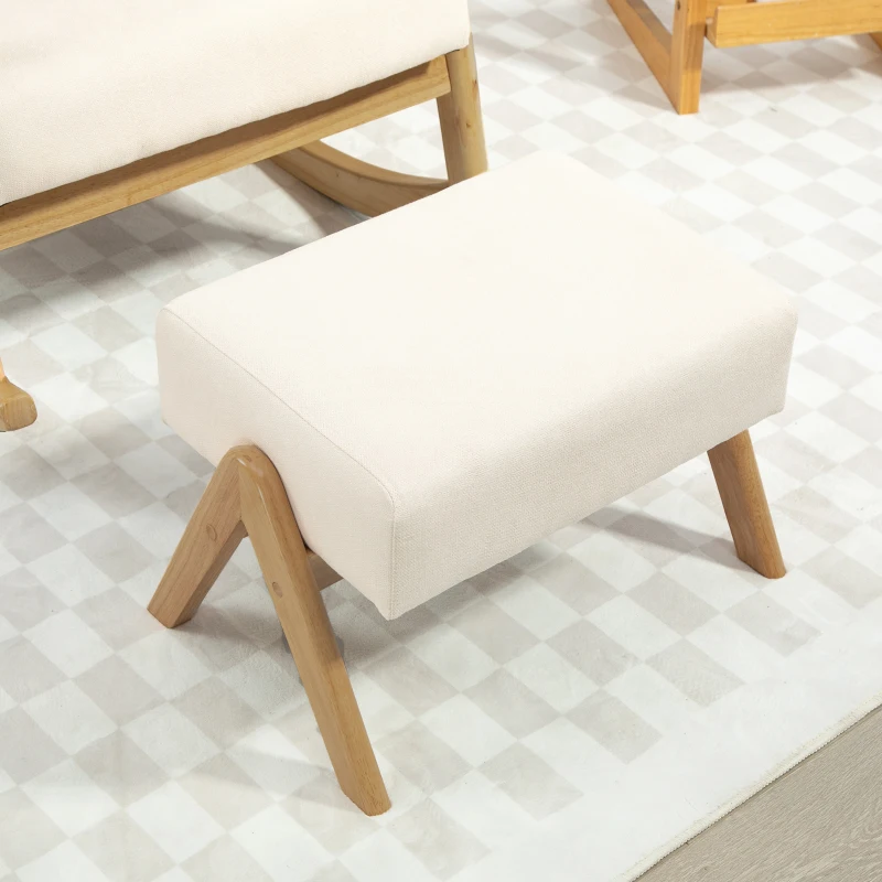 HOMCOM Schommelstoel met Kruk, Zachte Bekleding, Linnenlook, Houten Frame, Crèmewit(m-9)