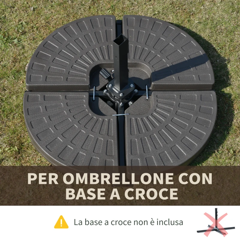 Outsunny Basamento per Ombrellone Decentrato da Giardino con Base a Croce, Set 4 Mattonelle in HDPE da 66x45x10cm