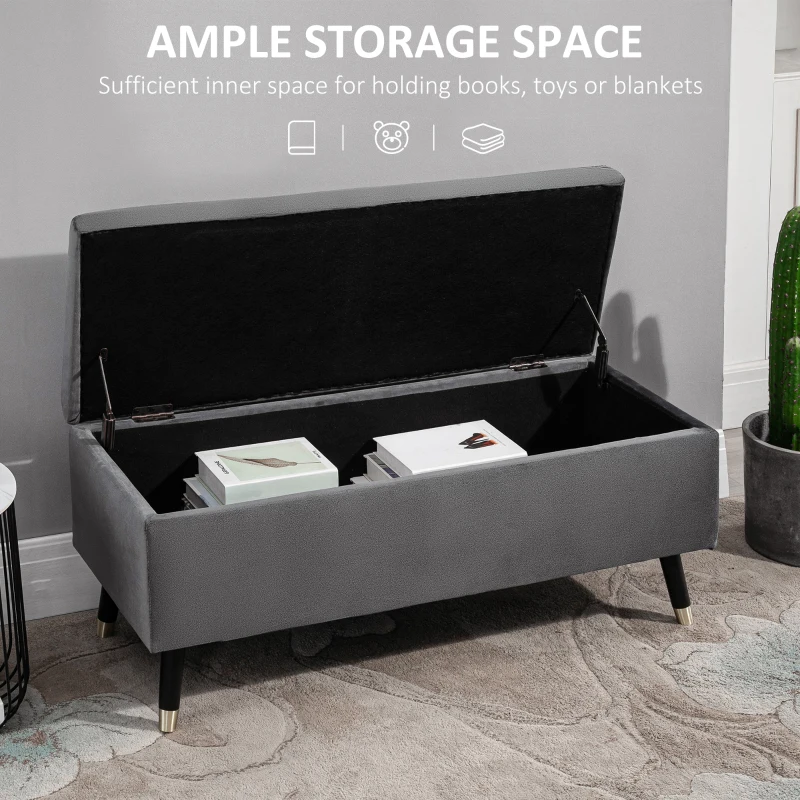 HOMCOM Fabric Storage Ottoman Bench Storage Chest with Wooden Legs Lift Top