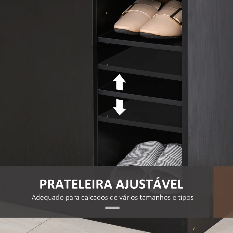 HOMCOM Sapateira com 2 Portas Prateleiras Interiores e 4 Prateleiras Exteriores com Altura Ajustável 83x30x90 cm Preto