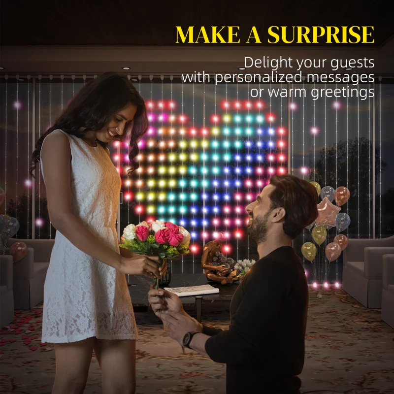 HOMCOM Zasłona z 400 diodami LED, dynamiczne łańcuchy świetlne z synchronizacją muzyczną do sypialni, salonów, 3 x 3 m