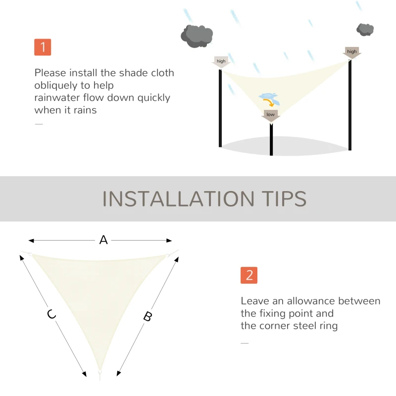 Outsunny Sun Shade Sail Triangle 3x3x3m Canopy for Outdoor Patio Lawn Deck Garden Pergola UV Block High Density PE Fabric D-Ring Included Cream