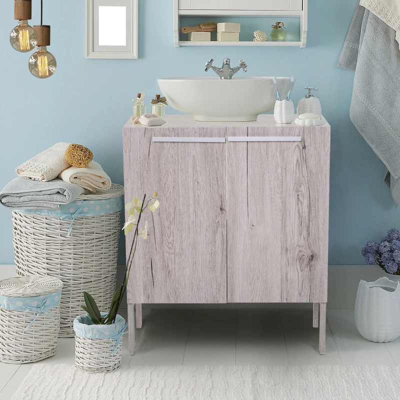 HOMCOM Under Sink Bathroom Wood Cabinet Storage Sink Basin Storage w/ 2 Doors Storage Cupboard