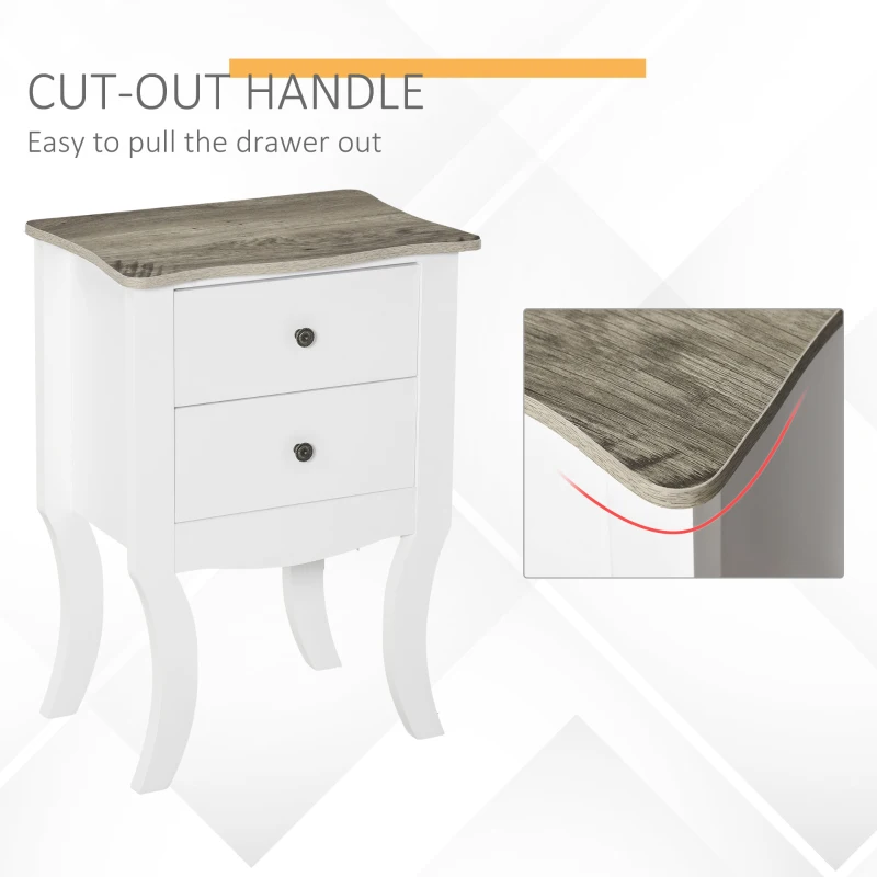 HOMCOM Modern Night Table with 2 Drawers, Bedside Table, Free Standing Unit Storage Cabinet Living Room White