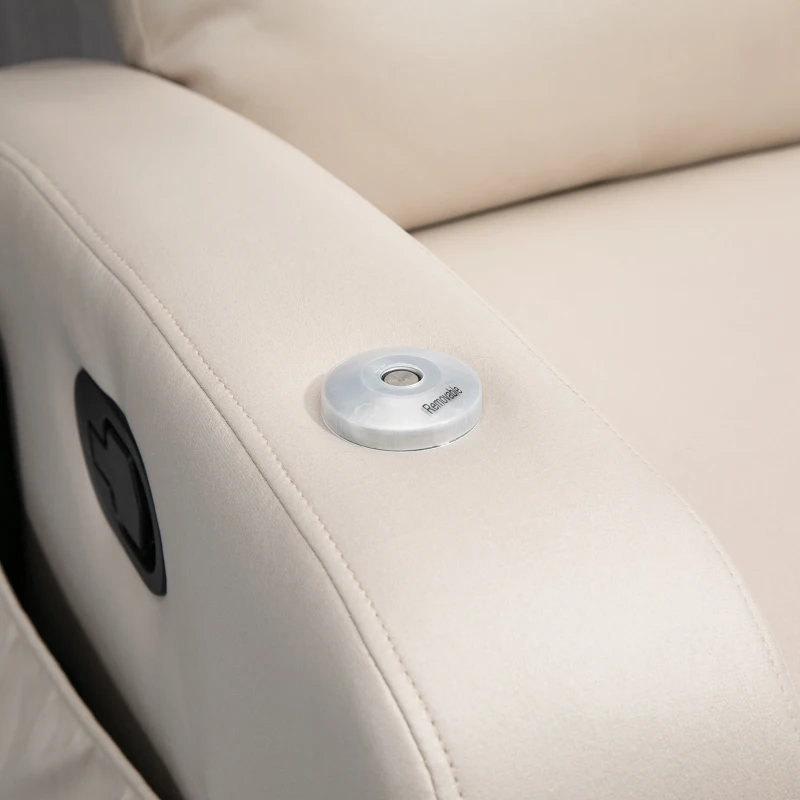 HOMCOM Poltrona de Massagem Poltrona Relax Elétrica com 4 Modos de Vibração Reclinação 145° Estofada em Microfibra Controlo Remoto Mesa 2 Bolsos Laterais e Suporte para Copos 77x93x105cm Bege