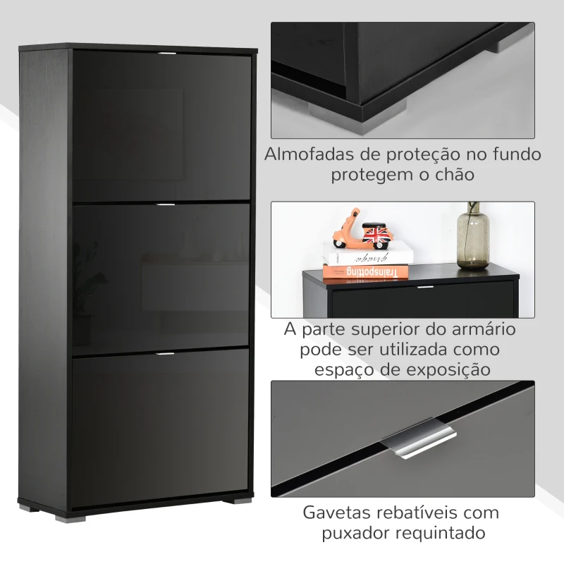 HOMCOM Armário de Sapatos Moderno Sapateira para Corredor Entrada com 6 Prateleiras de Armazenamento Espaço de Exibição 60x26x124cm Preto