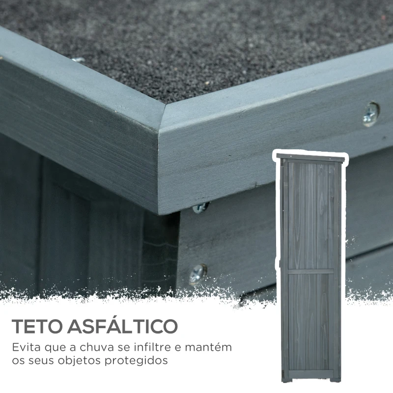 Outsunny Armário de Madeira 0,31 m² 87x46,5x160 cm Armário Exterior de Madeira com 2 Portas e 2 Prateleiras Interior Cinza