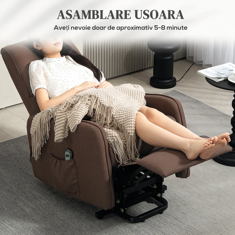 HOMCOM Fotoliu Electric de Relaxare cu Telecomandă, Suport pentru Picioare și Buzunar Lateral, 62x86,5x98 cm, Maro Închis