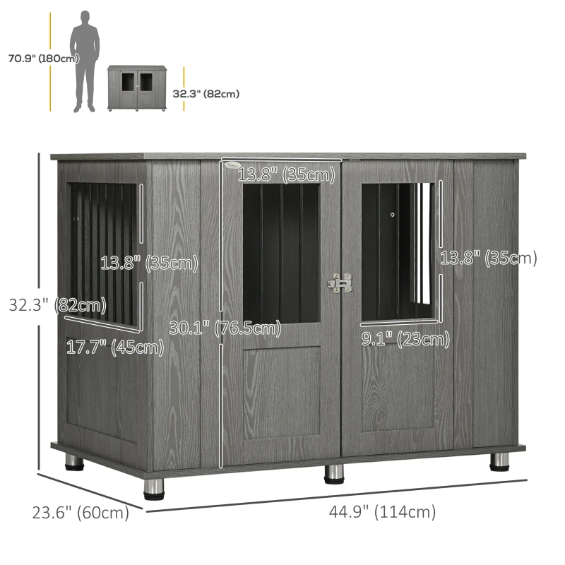 PawHut Hundekäfig Hundebox, 2 Türen, inkl. Verriegelung,116 cm x 60 cm x 87 cm, Grau