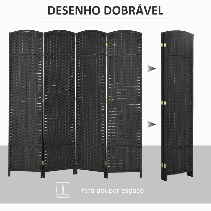 HOMCOM Biombo de 4 Painéis Separador de Ambientes Dobrável 160x170 cm para Sala de Estar Dormitório Escritório Preto