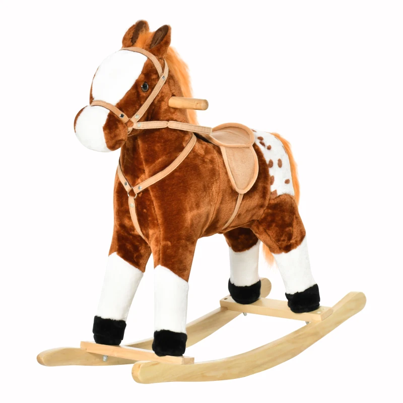 HOMCOM Cavalo Baloiço de Pelúcia para Crianças entre 3-6 Anos com Sons de Relincho 74x28x65 cm Marrom