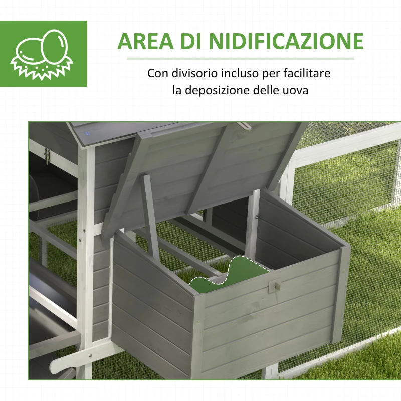 Pawhut Pollaio da Giardino con Casetta per Galline, Rampa e Area Aperta, 310.5x149.5x149cm, Grigio