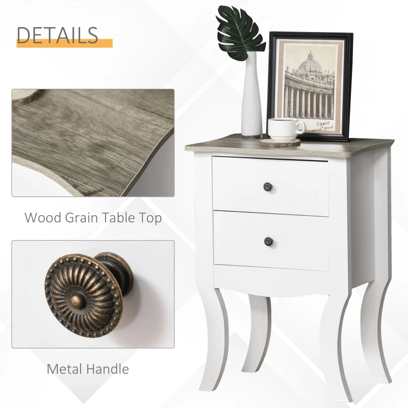 HOMCOM Modern Night Table with 2 Drawers, Bedside Table, Free Standing Unit Storage Cabinet Living Room White
