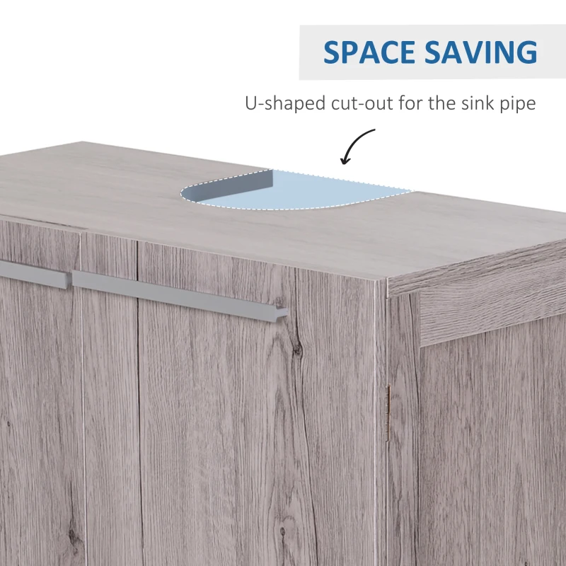HOMCOM Under Sink Bathroom Wood Cabinet Storage Sink Basin Storage w/ 2 Doors Storage Cupboard