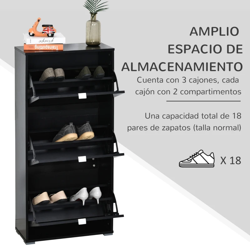 HOMCOM Armário de Sapatos Moderno Sapateira para Corredor Entrada com 6 Prateleiras de Armazenamento Espaço de Exibição 60x26x124cm Preto