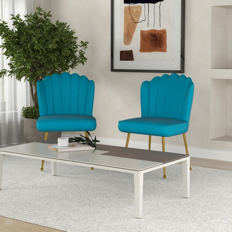 Set of 2 Velvet-Feel Shell Accent Chair - Blue