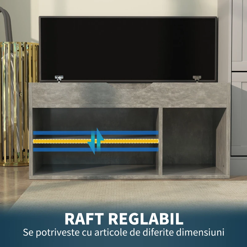 HOMCOM Bancă pentru Încălțăminte cu 3 Rafturi Deschise, Spațiu Ascuns și Pernă Capitonată, 80x30x45 cm, Gri