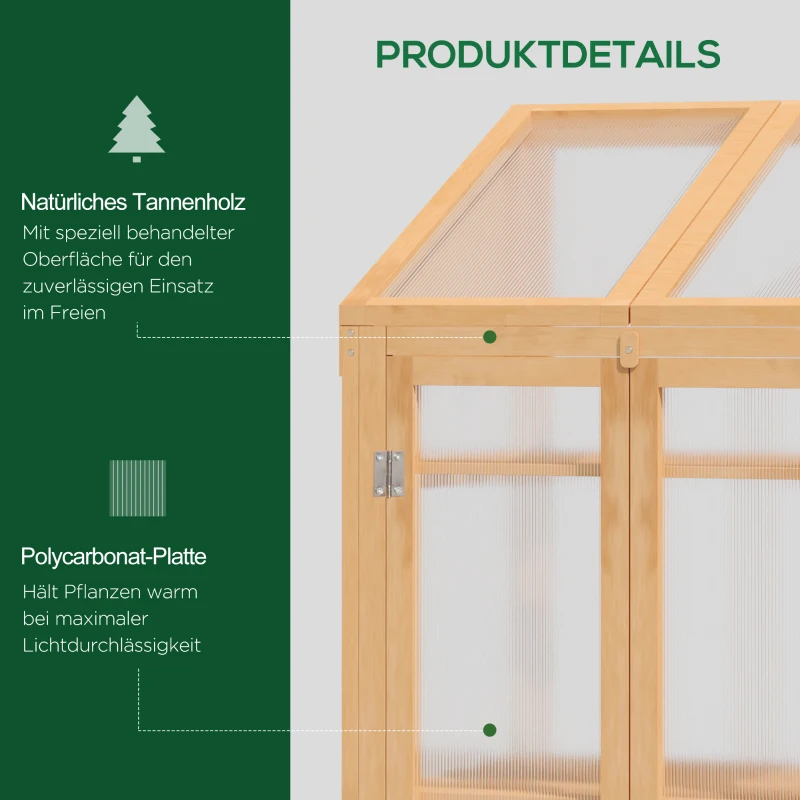 Outsunny Mini-kas, Klein Kas met Houten Frame, Vensters en Dubbele Deur, 3 Planken, 70L x 50B x 120H cm, Bruin(m-4)