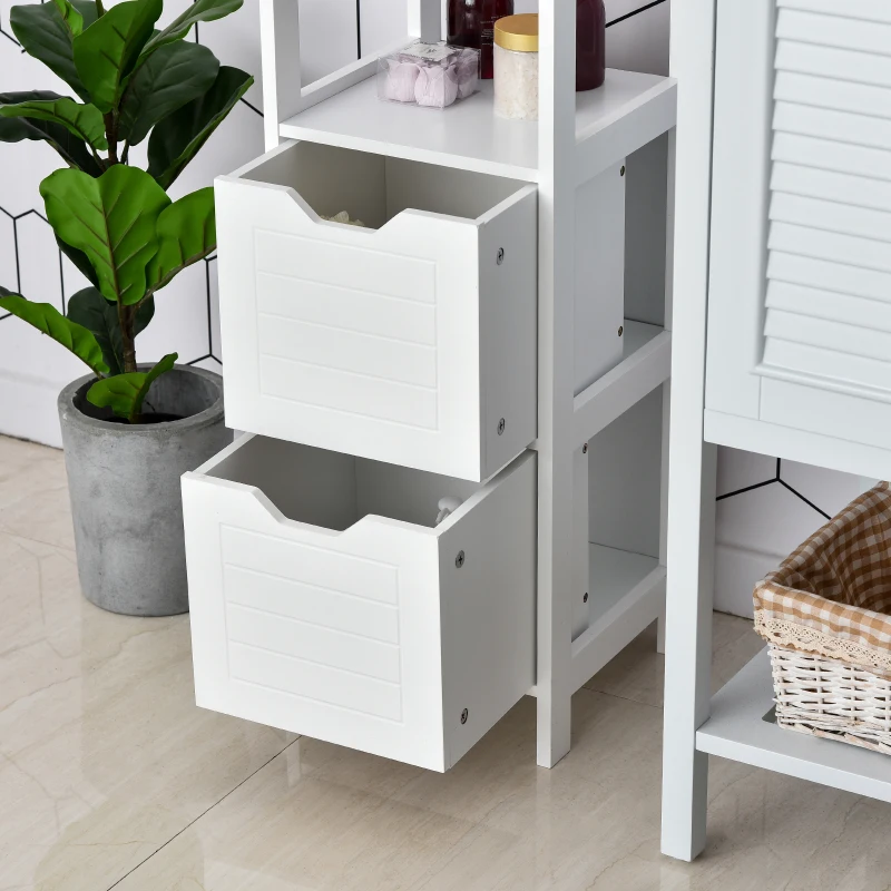 Kleankin Multi-functional Bathroom Cabinet Open Shelf 2 Drawers Storage Rack Organizer Space-saving Simple Style White