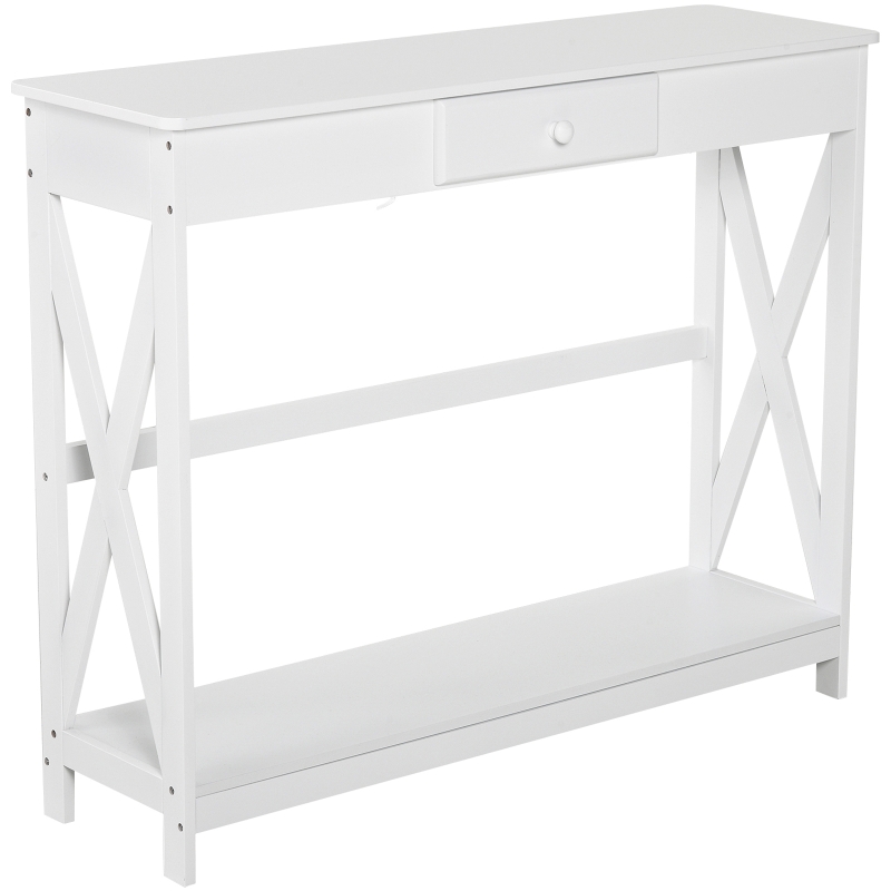 HOMCOM Wooden Console Table with 1 Drawer and 1 Storage Shelf for Living Room Entryway, 100cm x 30cm x 81cm, White