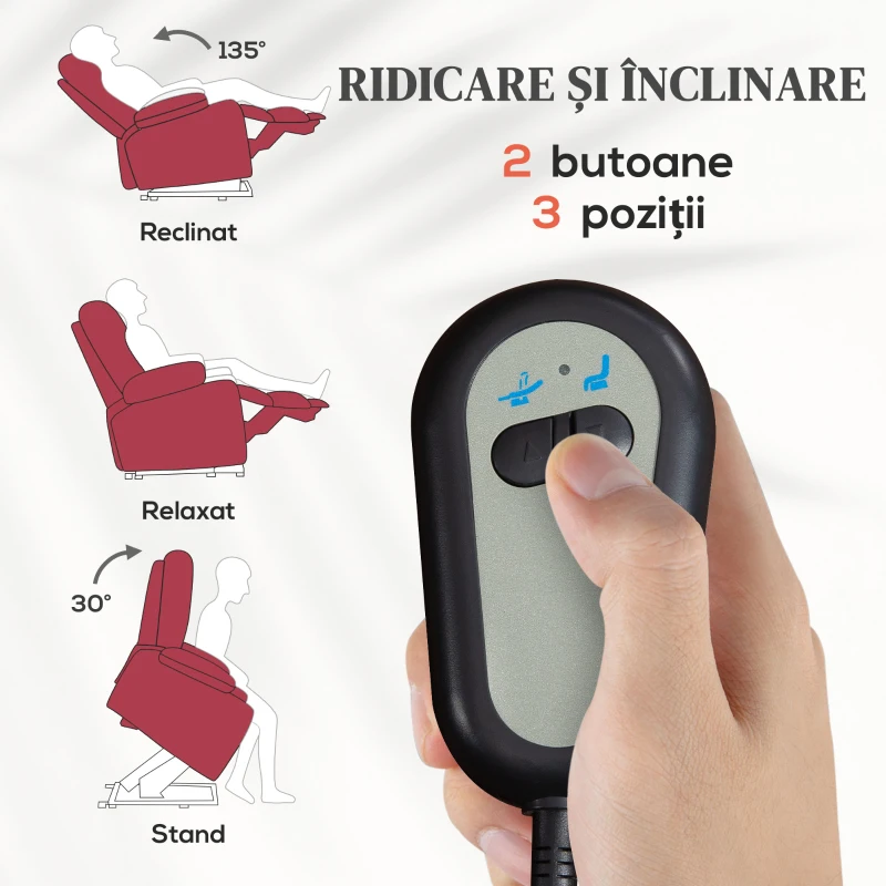 Homcom Fotoliu Electric Cu Ridicare – Telecomanda & Suport Picioare, Rosu