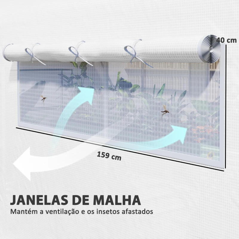 Outsunny Estufa tipo Túnel 6x3x2 m Estufa de Exterior com 4 Janelas de Malha Cobertura de PE Anti UV e 3 Portas Enroláveis Branco