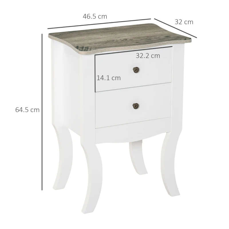 HOMCOM Modern Night Table with 2 Drawers, Bedside Table, Free Standing Unit Storage Cabinet Living Room White