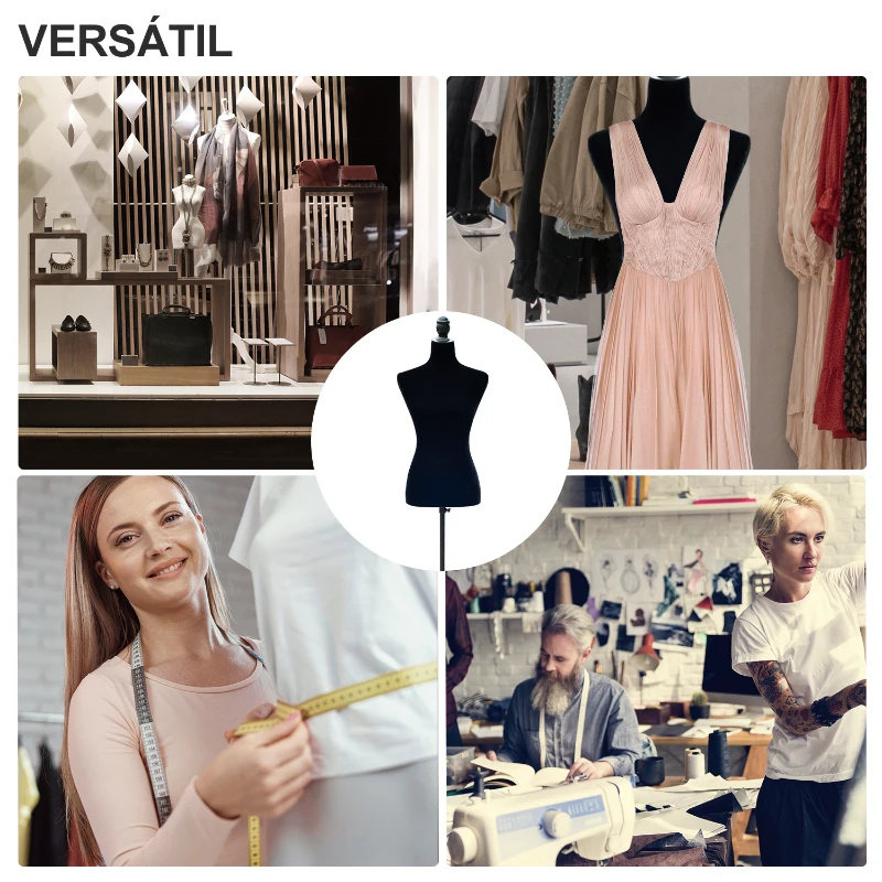 HOMCOM Manequim de Costura Feminino Manequim de Costura Ajustável a 130-168 cm com Tripé de Madeira Preto