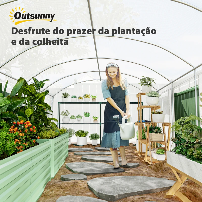 Outsunny Estufa tipo Túnel 6x3x2 m Estufa de Exterior com 4 Janelas de Malha Cobertura de PE Anti UV e 3 Portas Enroláveis Branco
