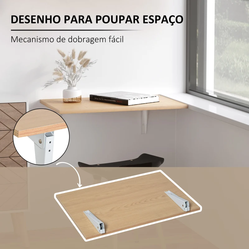 HOMCOM Mesa Dobrável de Parede Mesa Auxiliar Suspensa para Cozinha Sala de Jantar 60x40x20cm Madeira Natural