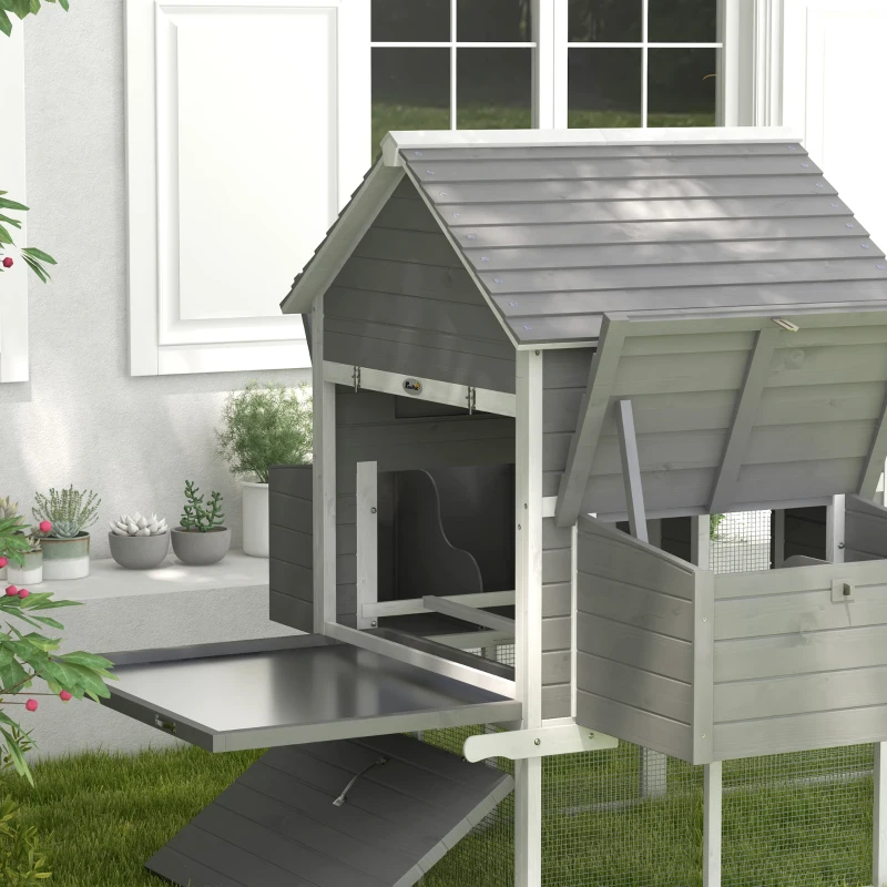 Pawhut Pollaio da Giardino con Casetta per Galline, Rampa e Area Aperta, 310.5x149.5x149cm, Grigio