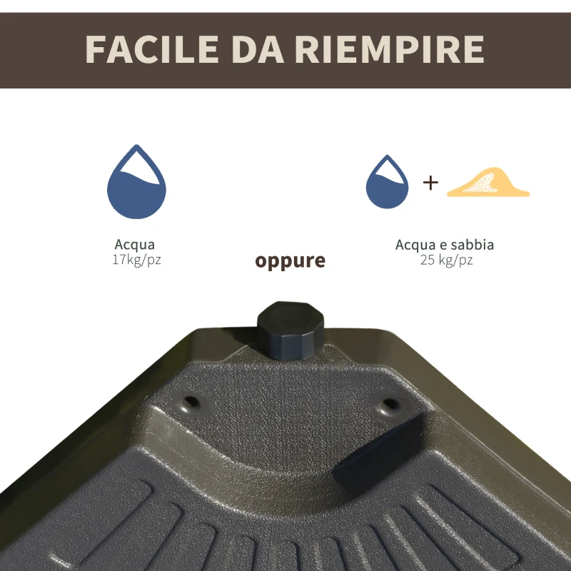 Outsunny Basamento per Ombrellone Decentrato da Giardino con Base a Croce, Set 4 Mattonelle in HDPE da 66x45x10cm