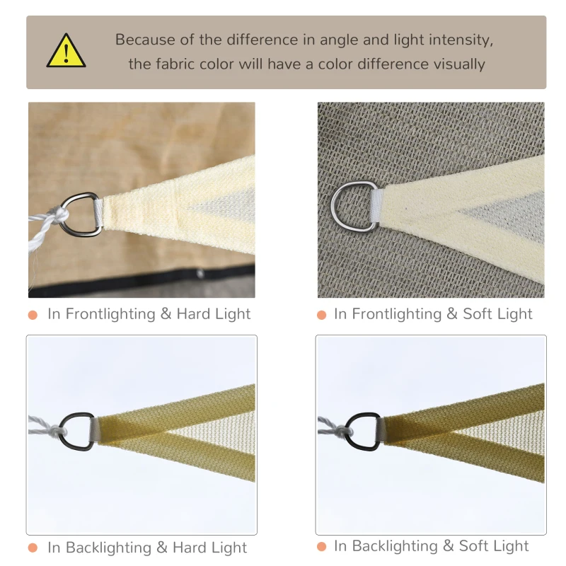 Outsunny Sun Shade Sail Triangle 3x3x3m Canopy for Outdoor Patio Lawn Deck Garden Pergola UV Block High Density PE Fabric D-Ring Included Cream