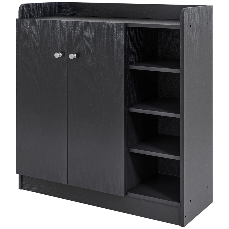 HOMCOM Sapateira com 2 Portas Prateleiras Interiores e 4 Prateleiras Exteriores com Altura Ajustável 83x30x90 cm Preto