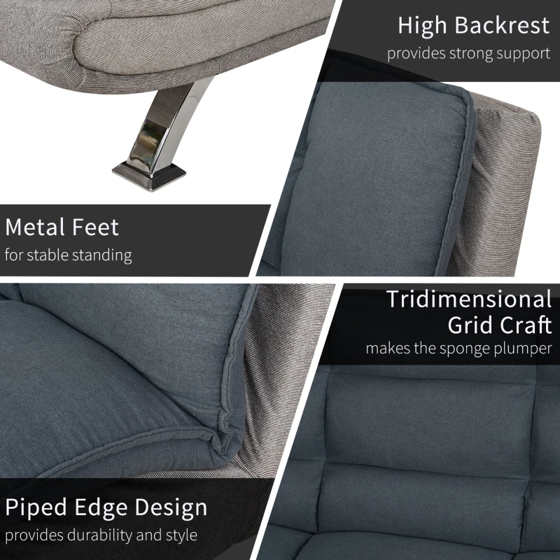 HOMCOM 2-IN-1 Three Seater Sofa Bed Single Bed Recliner Adjustable Wood Frame 185W x 97D x 84H cm