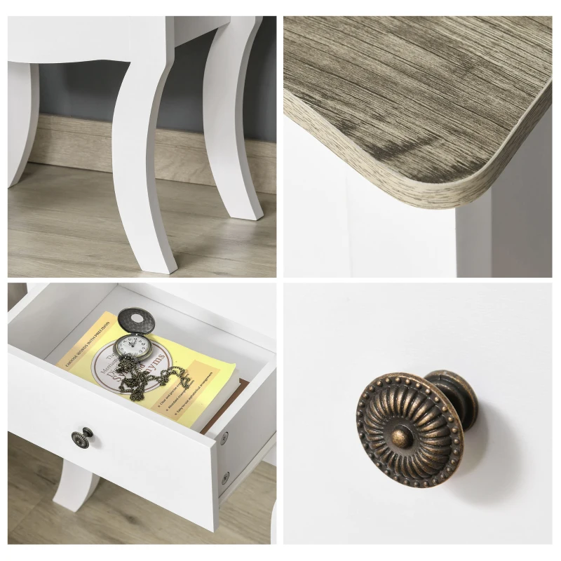 HOMCOM Modern Night Table with 2 Drawers, Bedside Table, Free Standing Unit Storage Cabinet Living Room White