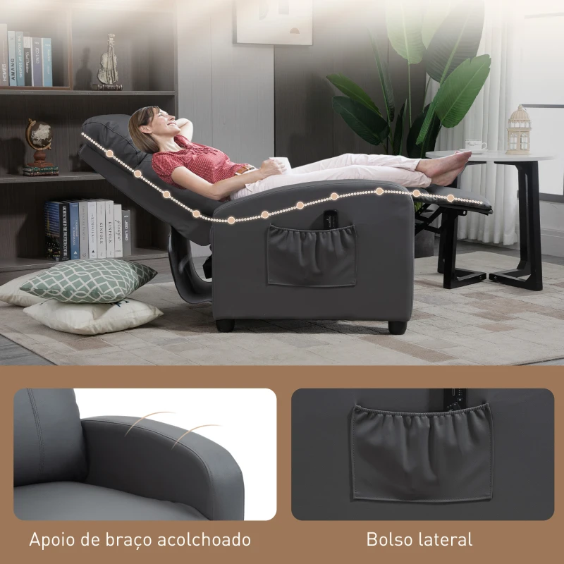 HOMCOM Poltrona de Massagem Reclinável com 2 Zonas de Massagem 8 Programas e 5 Níveis de Intensidade 68x88x98 cm Cinzento