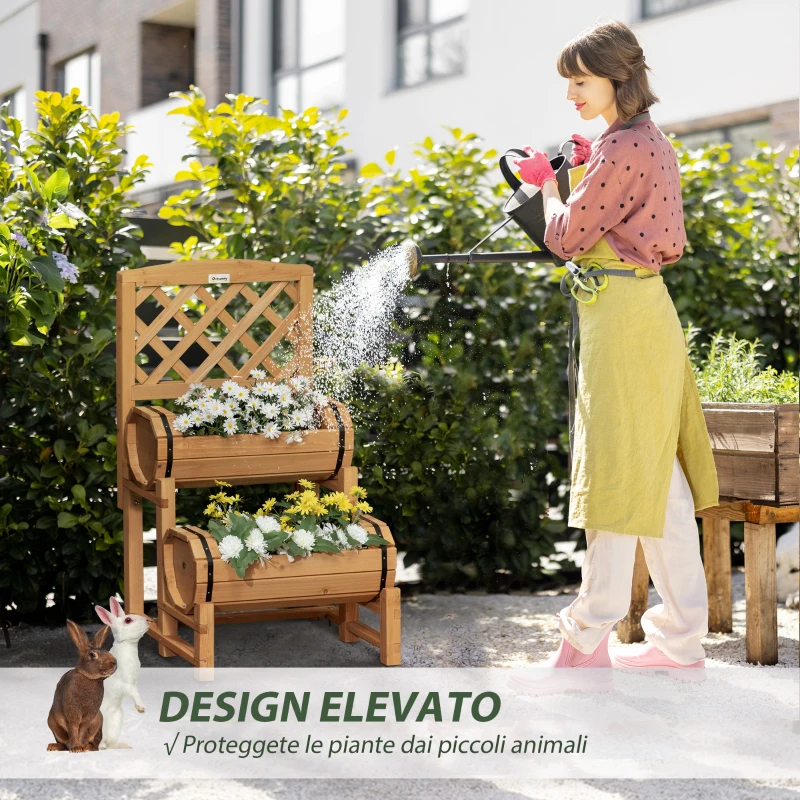 Outsunny Fioriera da Esterno a Mezza Botte in Legno d'Abete con Design Verticale Rialzato, 45x45x80 cm