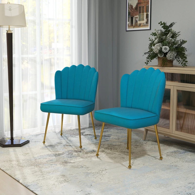 Set of 2 Velvet-Feel Shell Accent Chair - Blue
