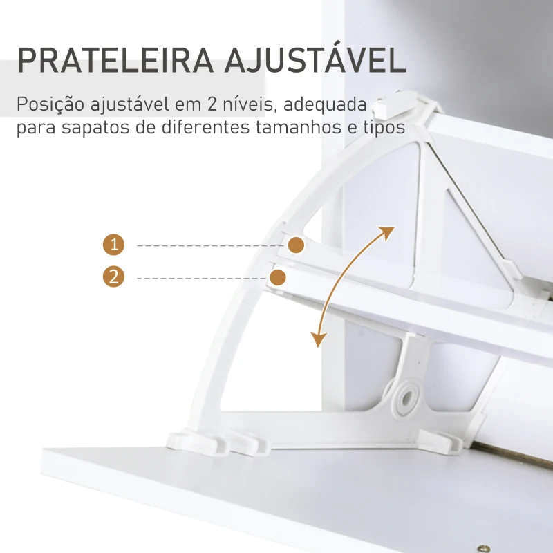HOMCOM Móvel Sapateira de 2 Portas Sapateira Estreito para 12 Pares de Sapatos com Gaveta Prateleira Aberta e Bancada de Vidro para Corredor Entrada Carga Máx. 50kg 60x24x105,5cm Branco