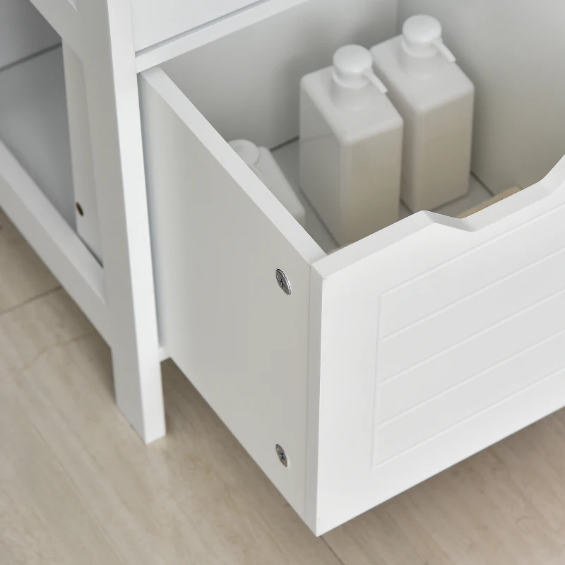 Kleankin Multi-functional Bathroom Cabinet Open Shelf 2 Drawers Storage Rack Organizer Space-saving Simple Style White