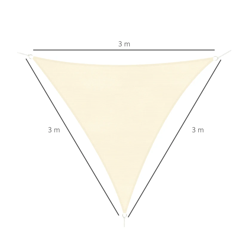 Outsunny Sun Shade Sail Triangle 3x3x3m Canopy for Outdoor Patio Lawn Deck Garden Pergola UV Block High Density PE Fabric D-Ring Included Cream