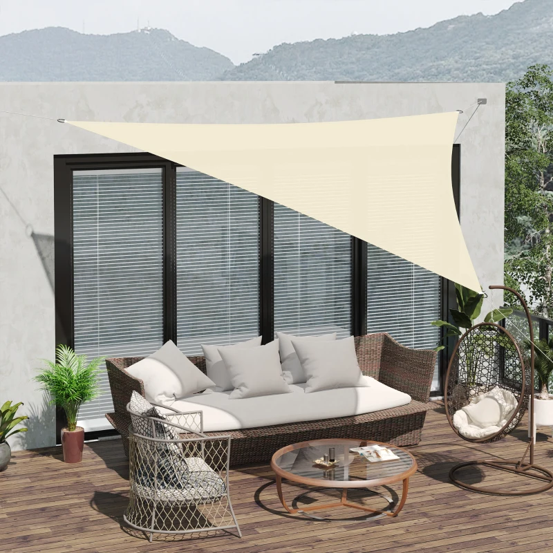 Outsunny Sun Shade Sail Triangle 3x3x3m Canopy for Outdoor Patio Lawn Deck Garden Pergola UV Block High Density PE Fabric D-Ring Included Cream
