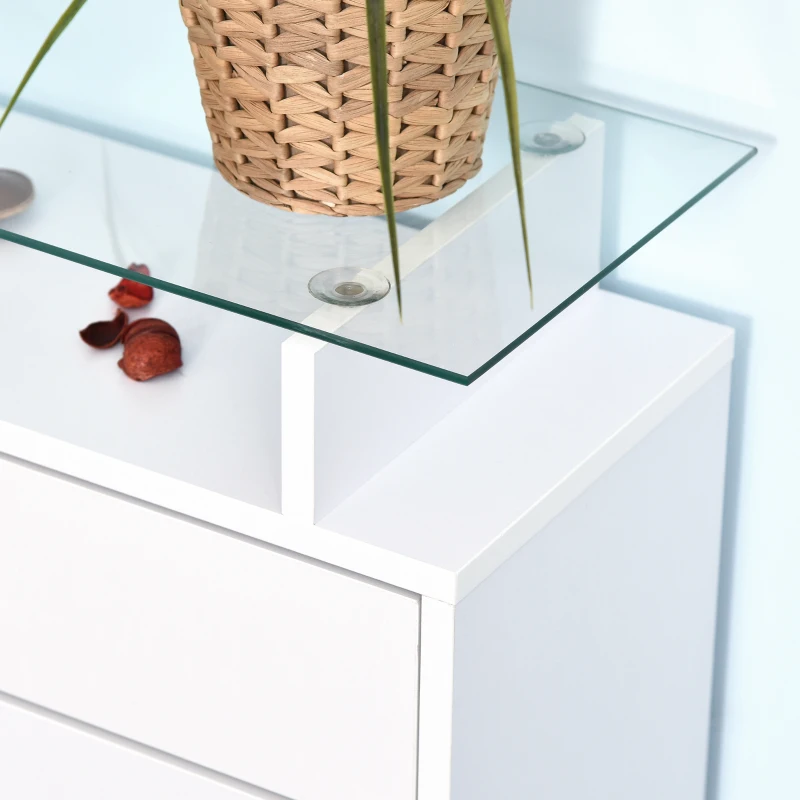 HOMCOM Móvel Sapateira de 2 Portas Sapateira Estreito para 12 Pares de Sapatos com Gaveta Prateleira Aberta e Bancada de Vidro para Corredor Entrada Carga Máx. 50kg 60x24x105,5cm Branco
