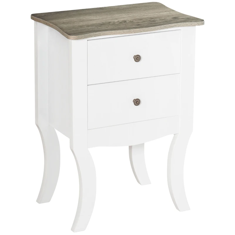 HOMCOM Modern Night Table with 2 Drawers, Bedside Table, Free Standing Unit Storage Cabinet Living Room White