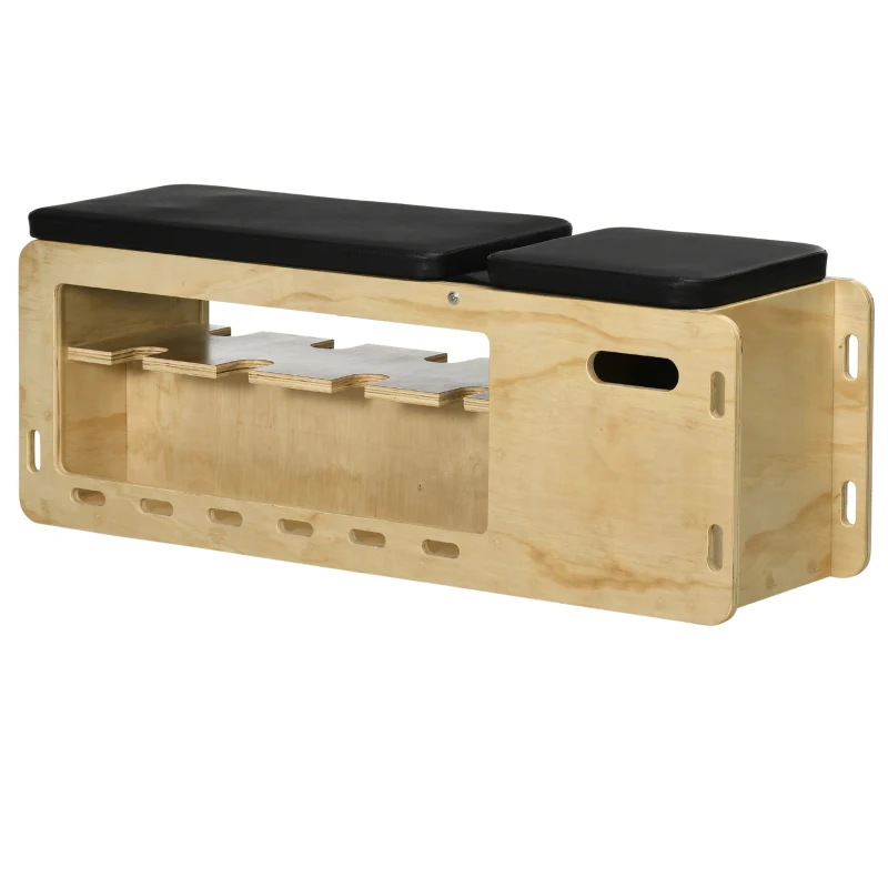 HOMCOM Hantelbank mit Hantelablage, 1 Aufbewahrungskorb, in 6 Positionen verstellbar, Massivholz, Natur + Schwarz